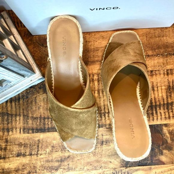 Vince Gaelan Suede Wedge Espadrille Sandals, Brown 8M - Picture 9 of 14